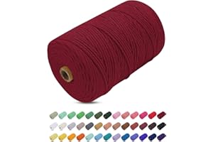 Corde Macramé 3mm x 200m, Uiopa Fil Macramé 3mm Corde Coton Naturelle 4 Brins, Coloré Ficelle Cordon Coton pour Tressée DIY, Tentures Murales, Porte Plante, Rideau, Decoration Boheme (Vin Rouge)