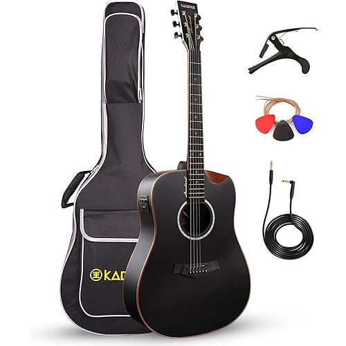 Kadence Slowhand Jumbo Semi Acoustic Guitar(Sh04) – Premium Black Spruce Wood with Heavy Padded Bag, Guitar Cable, Fiber Capo, Set Of Strings, Picks with Learning Course