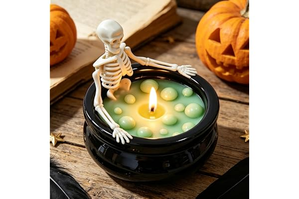 Lysande skelett doftljus halloween dekoration, lavendel sojavax | Häxkanna färgskiftande lysdioder dimmaskin läskig halloweendekoration som godisskål för utomhus, trädgård och fest.