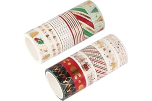 FINDIR 12 Rotoli Washi Tape Set Nastro Adesivo Decorativo Natalizio Nastri Washi Tape Nastro Decorativo Nastro Natalizio Washi per Fai da Te Scrapbooking Artigianato Regalo Diario Carta