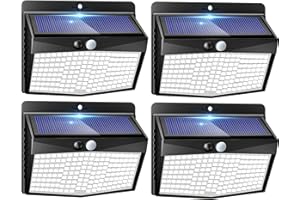 Peasur Lampe Solaire Exterieur Detecteur de Mouvement Lot de 4, LED Lumiere Extérieur avec Détecteur, 3 Modes/etanche Spot Solaire, Eclairage Extérieure pour Jardin Murale Garage, Blanc Froid