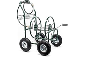 Wiltec Chariot Tuyau d'arrosage 76m 5/8" (16 mm) Enrouleur 4 Roues Ø 25cm Dévidoir sur roues de tuyau Dispositif Irrigation Mobile Jardin