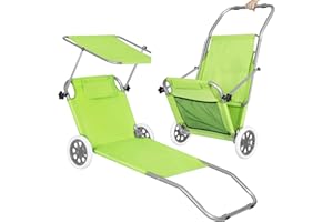 SPRINGOS Tumbona de jardín Tumbona de Playa con Ruedas toldo reposacabezas 51 x 150 cm Bolsillo de Malla Respaldo Ajustable Tumbona rodante