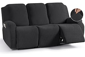 KinCam Funda Sillon Relax reclinable, Funda para Sillón Relax de Jacquard, Funda Sillon orejero Funda Elástica con Bolsillo para Perros y Mascotas, Suave y Lavable Funda Sofa 3 plazas Negro