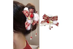 WEITAPYT Weihnachten Haarspangen Große Karierte Schleife Fuzzy Haarklammer mit Glöckchen Rutschfest Weihnachts Haarschmuck Dünnes Dickes Lockiges Haar für Damen Mädchen Neujahr Valentinstag (Rot)