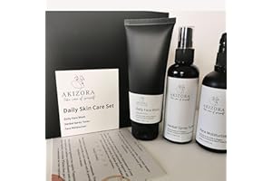 AKIZORA TAKE CARE OF YOURSELF Coffret homme, Soin Visage Homme - Gel Nettoyant Tea Tree, Lotion Tonique Purifiante & Creme hydratante visage au Collagène - Routine Anti-Imperfections pour Peaux Grasses, Mixtes et à Problèmes