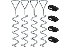 YUENPUN 4 PCS 31cm Trampoline Tie Down Anchor Kit, Trampoline Anchor Ground Pegs with Adjustable Straps, Heavy Duty Spiral Ground Anchors for Trampolines, Tents, Swings