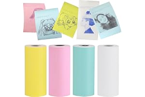 SUNERLORY Lot de 4 rouleaux de papier thermique, 4 rouleaux d'autocollants imprimables, mini papier d'impression coloré, rouleau de papier d'impression thermique auto-adhésif pour Paperang et mini imprimante