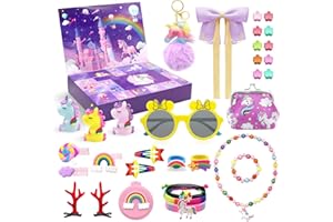 GLGHMH Girls Advent Calendar 2023, Unicorn 24 Days Xmas Count Down Gifts Includes Bag Hair Clips Necklace Bracelets Rings, Christmas Surprise Gift for Girls(Purple)