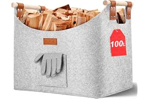 Ezilif Träkorg för kaminved med dubbel nitförstärkning 60 L/100 l (ljusgrå, 60 x 40 x 40 cm (100 l))