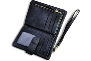 AOXONEL Women's Small Bifold Leather Wallet RFID Blocking Ladies Wristlet with Card Holder id Window Coin Purse