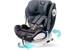 globalkids 360°Drehbar Kindersitz mit ISOFIX - Gruppe 0+/1/2/3 Kinderautositze 0-36 kg，Fahrtrichtung Angebracht Kindersitz 9-36kg und Reboarder Rückwärtsgerichtet 0-18 kg，Tiefschwarz
