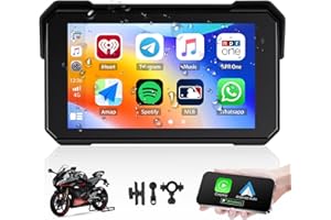 SIXTOP Motorcycle GPS CarPlay Screen with Motorcycle Design Holder, Wireless Carplay and Android Car, Portable Waterproof 5 Inch Touchscreen Motorcycle GPS CarPlay Screen Supports Bluetooth, Siri