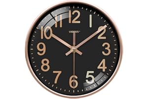 VIKMARI Horloge Murale 20 cm Silencieuse sans Tic-Tac Noir et Doré - À Pile Quartz Design Moderne pour Cuisine Bureau Salon​