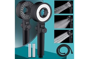 Wenosda Duschkopf Sparduschkopf Wassersparend, Hochdruck Handbrause mit 1,5 M Schlauch & 2 Filter,3 Strahlarten,Massage Duschkopf Wasserspar Regendusche (Schwarz)