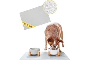 PiuPet® Tappetino per Ciotola Cani e Gatti I 60x40cm I Idrorepellente I Tappetini Sottociotola I Facile da Pulire I Tappetino Silicone Antiscivolo | Tappeto Ciotole Cane | Accessori Gatti