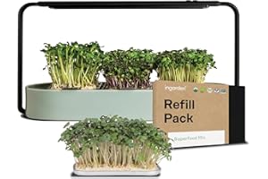 ingarden Microgreens Anzuchtset - Bio-Superfood Sprossensamen-Pads (3) | Automatische 4-Stufen LED-Anbaulichter & Hydroponisches Bewässerungssystem | Stahlrahmen & Keramikschale [Mint]
