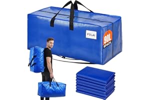 FOLAI 6 Pack Heavy Duty Moving Bags & Storage Bags - 90L Waterproof Large Packing Totes with Zippers, Backpack Straps & Handles - Ideal for Moving, College Dorm, Christmas Decorations & Camping（Blue)