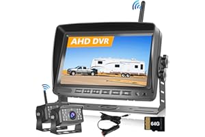 Hodozzy Telecamera Posteriore Auto Wireless Digitali Registrazione Video 7 Pollici Monitor IPS AHD 2 Telecamere con SD 64GB, Telecamera Retromarcia/Frontale Visione Notturna Impermeabile (12V-36V)