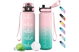 KOLLYKOLLA Gourde 1L, Bouteille d'eau Enfant, sans BPA, Étanche & Réutilisable, Gourde Sport avec Filtre et Marqueur de Temps, Gourde Motivation pour Enfant, Adulte, Cyclisme, Bureau, l'école, Camping, Yoga