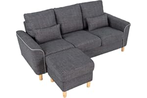 Hroth 3 Seater Sofas,Comfortable Fabric Sofa with Thick Cushions and 2 Pillows, Durable Couch for Living Room, Bedroom, Guest Room, Apartment, Self Assembly,Dark Grey