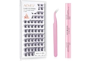 PEPHUCA Zestaw sztucznych rzęs, przedłużanie rzęs, zestaw 8-10-12-14-16 mm, mieszana długość, 72 szt. SD Curl Wispy Clusters z pęsetą, wiązaniem i uszczelką, naturalny wygląd "zrób to sam" w domu