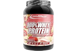 ‎IRONMAXX IronMaxx 100% Whey Protein Pulver 900g - Strawberry White Chocolate | Cremiger Eiweißshake mit BCAAs & EAAs | High Protein, Low Carb & zuckerarm | Ideal für Muskelaufbau & Fitness