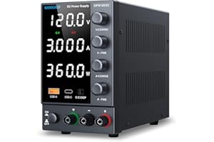 NANKADF Lab Power Supply - Adjustable 120V 3A, Variable DC Power Supply with USB-A/Type-C Fast Charging Port, High Accuracy 4-LED Display Bench Encoder Regulator