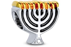 BLING JEWELRY Hanukkah Judaic Per Bat Mitzvah Blu CZ Religioso Stella Di David Magen Ebraico Chanukah Menorah Festival Of Lights Charm Bead Per Donne Per Adolescente .925 Argento Adatto A Bracciale Europeo
