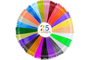 Faburo 3D Stift Filament 1.75 mm Packung, 3D Pen Zubehör PLA mit 25 Fluoreszierende Farbe je 5M, 3D Druckerstift Filament-Nachfüllungen Hochpräziser Durchmesser