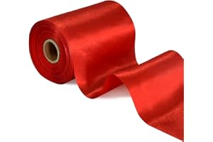 TONIFUL 10cm x 20m Rouge Ruban de Satin, Solide Rouleau Ruban Tissu Décoration pour Mariage/Fete/Emballage Cadeau/Artisanat/Ouverture du ruban de cisaillement/Valentin/gros noeud rouge noel