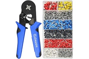 Estmoon Crimpzangen Aderendhülsen Set, Aderendhülsenzange mit 1200 Stück Kabelschuhe Tool Kit 0,08-10mm² für isolierte, unisolierte Drahtseil-Ratschenkabelschuhe