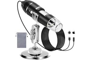 ‎WADEO WADEO Ręczny mikroskop cyfrowy, kamera HD 1440P [1600X] przenośny ręczny mikroskop elektronowy z 8 diodami LED, ze stojakiem, kompatybilny z systemem iOS, Android, smartfonem, tabletem