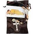 Sleeping St Joseph Corded Wood Rosary Gift Set with Saint Prayer Card and Bag