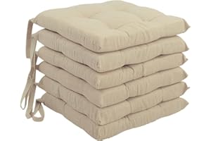 SPIGA LA TUA CASA CON STILE Cuscini Sedia Coprisedia, Set 6 Cuscini Sedia, Cuscini 4 Punti Imbottiti con Lacci (Ecru)