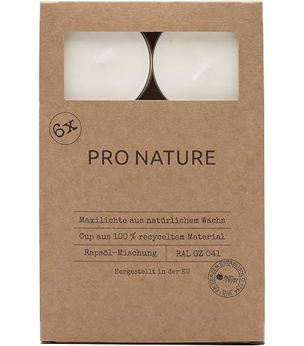Müller Kerzen PRO NATURE Candele Viola Lilla - Set Di 6 Candele Steariche - 6,8 X 10 Cm - Durata 20 Ore - Cera Naturale Senza Paraffina E Olio Di Palma