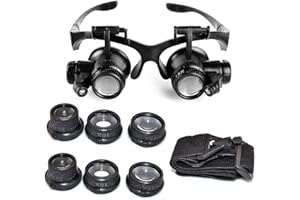 Euroxanty® - Occhiali con lente d'ingrandimento 10x, 15x, 20x, 25x, con luce LED, per gioiellieri e riparazioni di orologi
