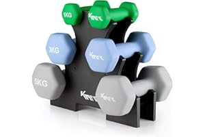 KM-Fit Hantelset 18 kg mit Ständer | Neopren Kurzhanteln 1–5 kg | Gusseisen, ergonomischer Griff, rollsicher | Fitness & Krafttraining für Home Gym