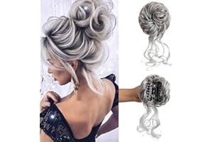 YSDQS HAIR Claw Clip Messy Bun Hair Piece Tousled Updo Hair Buns Extension Elastic Hair Band Hair Pieces Curly Scrunchie For Women (Silver)