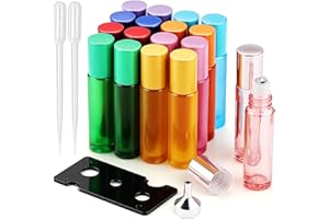 DKBT 18 Stück 10ml Roll on Glasflaschen für Ätherisches Öl Zubehör Roll on Flasche Leer Aroma Deoroller zum Befüllen mit Edelstahl Roller Ball Doterra öle Duftroller für Parfum Aromatherap Gemische