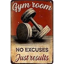 Cartel Metálico Vintage 'Gym Room No Excuses Just Results' - Decoración De Pared Motivacional Para Gimnasio, Garaje O Sala