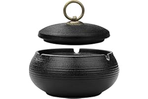 PURETÉAVHOM Aschenbecher für Draussen Windaschenbecher keramik mit Deckel Sturmaschenbecher Outdoor Groß Zigarrenaschenbecher für Raucher Desktop Aschenbecher für die Inneneinrichtung(Schwarz)