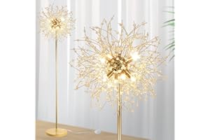 Rayofly Modern Floor Lamp, Golden Fireworks Crystal Floor Lamps for Living Room, 8-Lights Crystals Standing Lamps with Foot Switch, Glass Metal, Elegant Design Tall Lamp for Bedroom, Beside, G9, 175cm