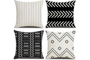 DWDC Fundas de Cojines 45 x 45 cm Fundas de Cojines Farmhouse, Juego de 4 Fundas de Cojín Cuadradas de Patchwork con Textura Negra para Sofá Sofá Silla Dormitorio Decoración Moderna Hogar Oficina Sofá