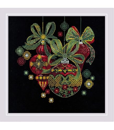 RIOLIS - Addobbi natalizi 2226, Kit Punto Blackwork 25x25cm, Disegni da ricamare, Embroidery set