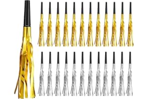 IHLOOTD Rumore per Feste, 24 PCS Soffiatori per Feste di Metallo con Frange Glitterate Soffiatori Musicali per bambini e adulti, Noisemakers per Bambini Compleanno Baby Shower Natale Capodanno (Oro Argento)