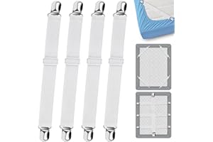 DEVENIRRICHE 4 Stück Bettlakenspanner Verstellbar, 70–230 cm Bettlaken Spanngurte, Weiß Elastische Lakenspanner, Betttuchspanner Spannbettlaken Spanner mit Metallclips für Bettlaken, Matratze, Bügelbrett Sofa