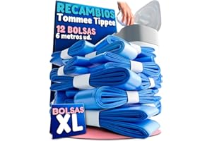 NEXUN Pack 12 Recambios Papelera Pañales XL – 6 Metros por Unidad (72M Totales) – Aroma Talco Bebé – Bolsa Pañales Compatible Tommee Tipee Twist & Click, Simplee Sangenic, Sangenic Tec