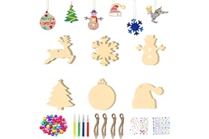 KYOEOE 36 Stück Holzanhänger Weihnachten Bastelset für Kinder,Weihnachtsbasteln DIY Weihnachtsdeko Holz Weihnachtsanhänger Baumschmuck Weihnachten Geschenkanhänger,Weihnachtsbaum,Schneeflocke,Schneemann
