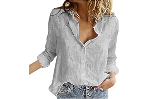 SCBFDI Femmes à Manches Longues Chemises en Lin Bouton Blouses De Couleur Unie Lumière Désinvolte Lâche Tops De Tunique Assortis